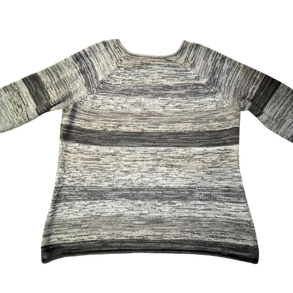 Eddie Bauer Womens XL Cotton Knit Sweater Gray Beige Striped Pullover Used - Picture 5 of 13